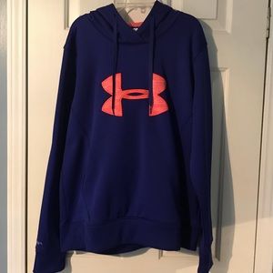 NWOT Under Armour big logo hoodie dark blue/coral!